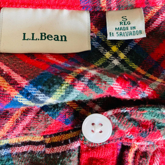 L.L. Bean Scotch Plaid Cotton Flannel Cozy Red Classic Pockets Nightgown Small - Picture 12 of 14